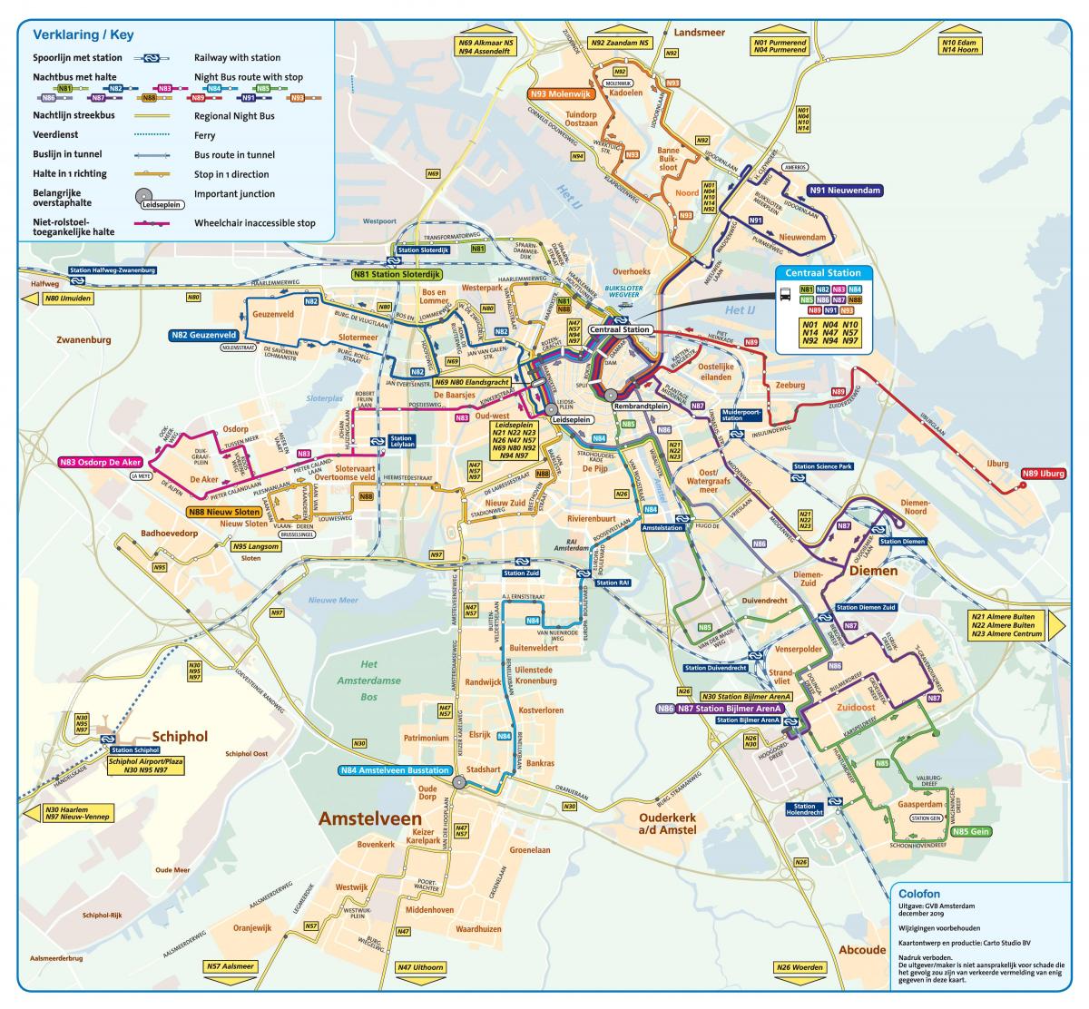 a noite de ônibus Amesterdão mapa