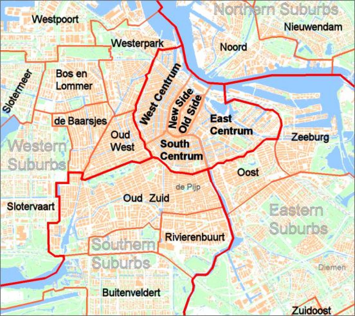 mapa de Amsterdão subúrbios