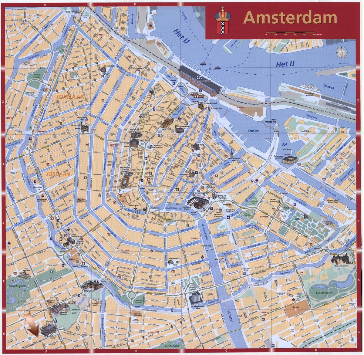 mapa do centro da cidade de Amesterdão