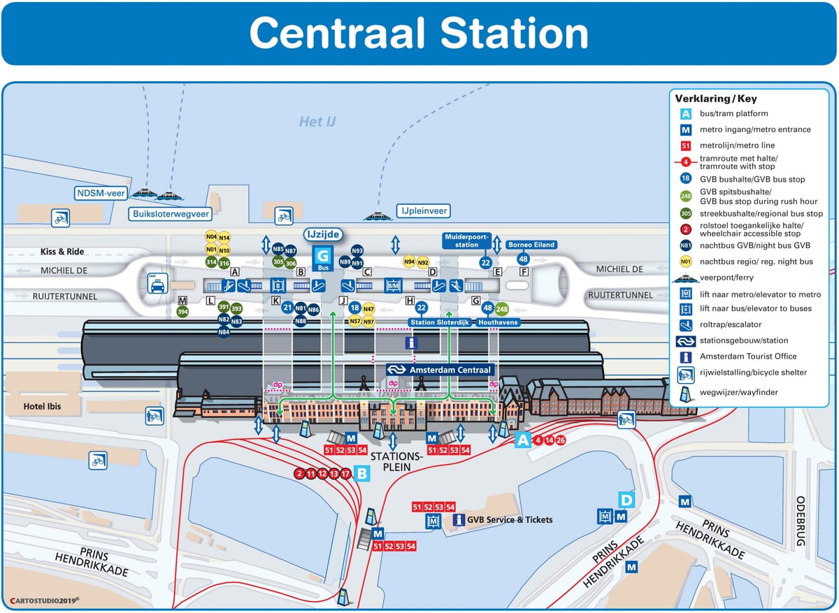 Estação ferroviária central de amesterdão mapa