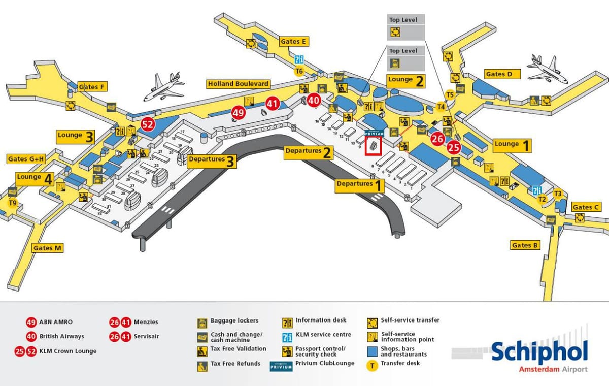 o aeroporto de schiphol mapa klm
