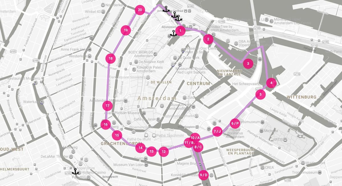 mapa de Amsterdão luz festival