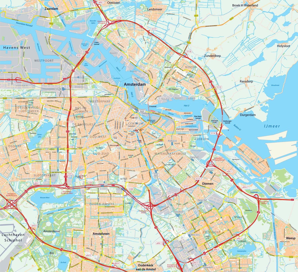 mapa de Amsterdão estrada
