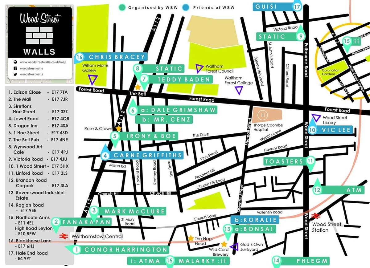 a arte de rua de Amesterdão mapa