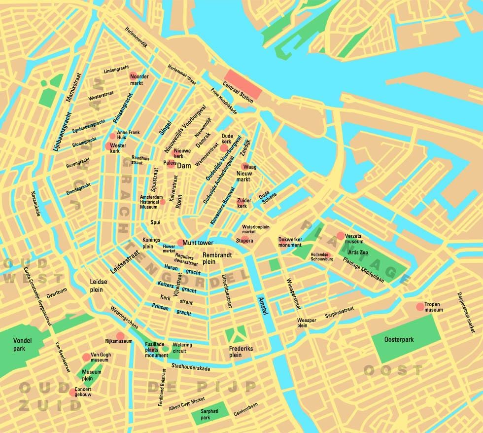 áreas de Amesterdão mapa
