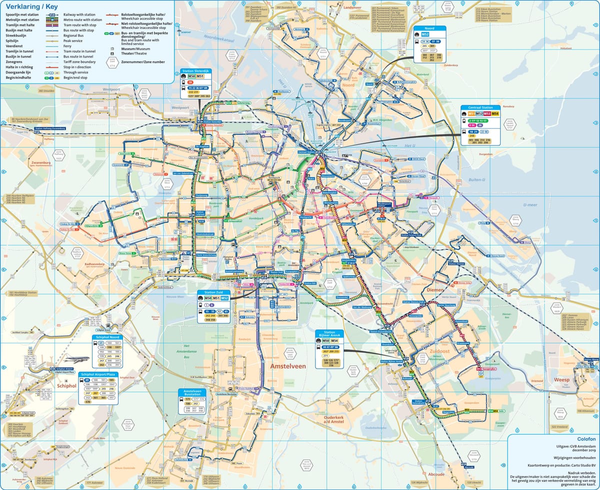 Amesterdão mapa de rota de ônibus