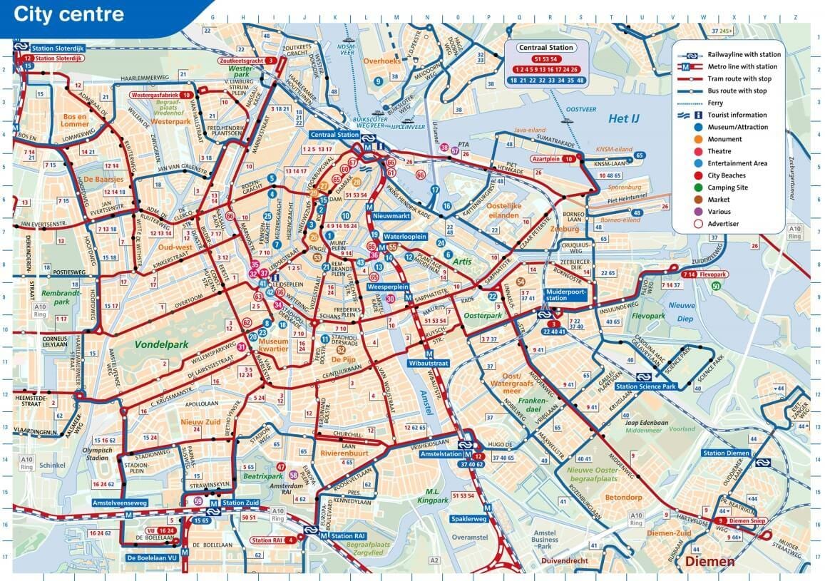 Da cidade de amesterdão mapa de transporte