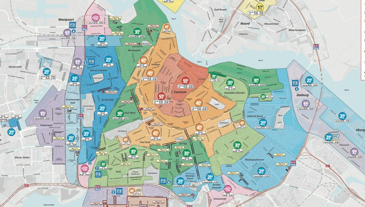 estacionamento mapa de Amsterdão