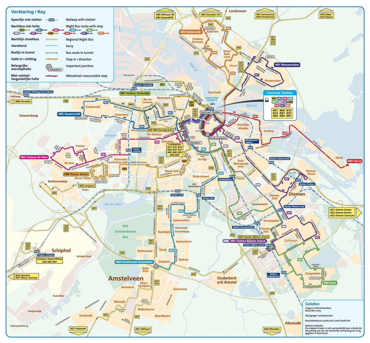 a noite de ônibus Amesterdão mapa