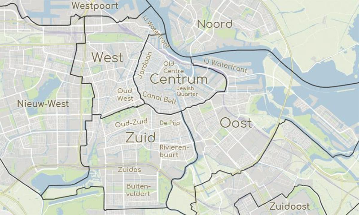 mapa de Amsterdão mostrando distritos