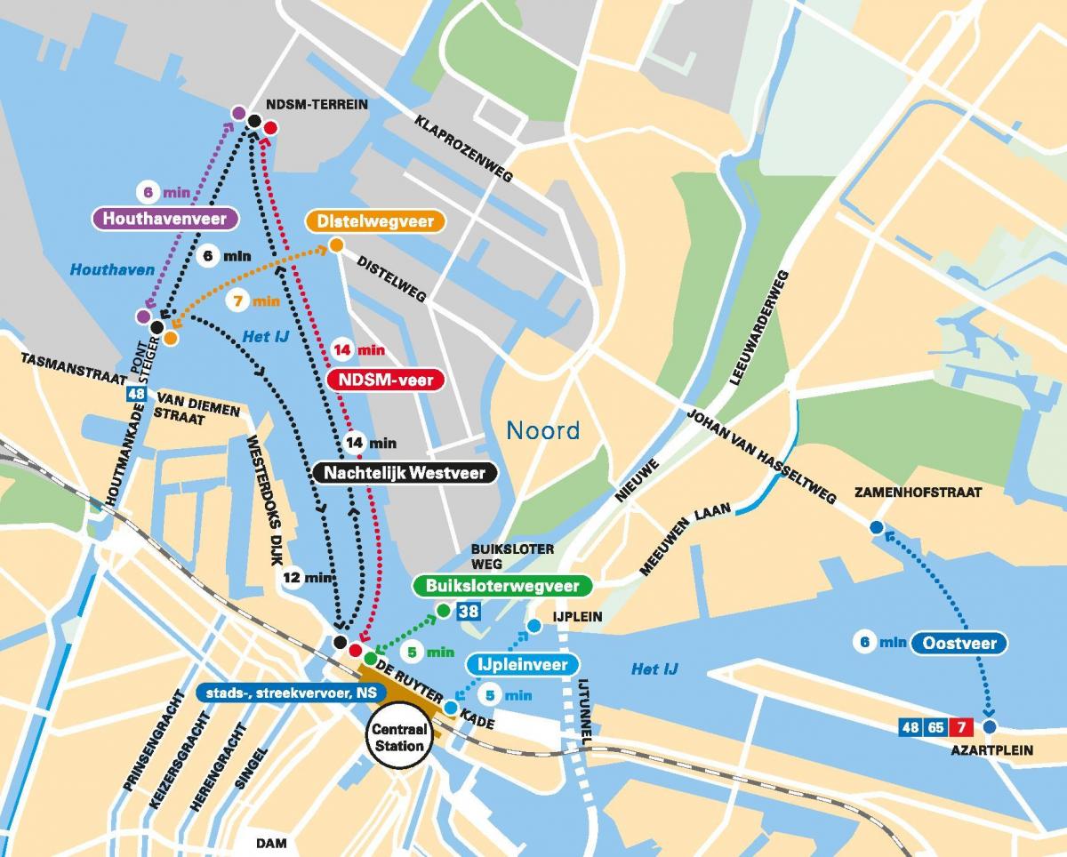 mapa de Amsterdão ferry