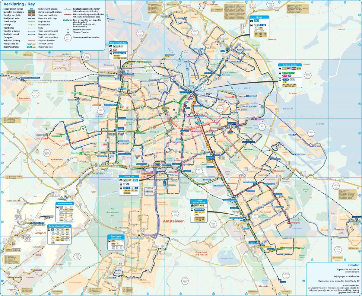 mapa de Amsterdão transporte público