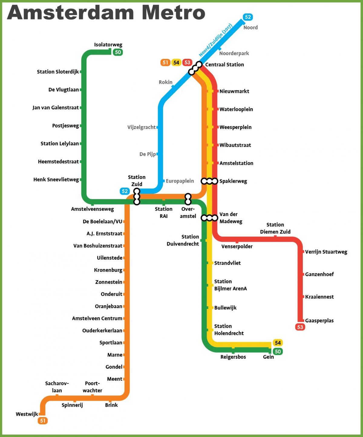 mapa do metro de Amesterdão