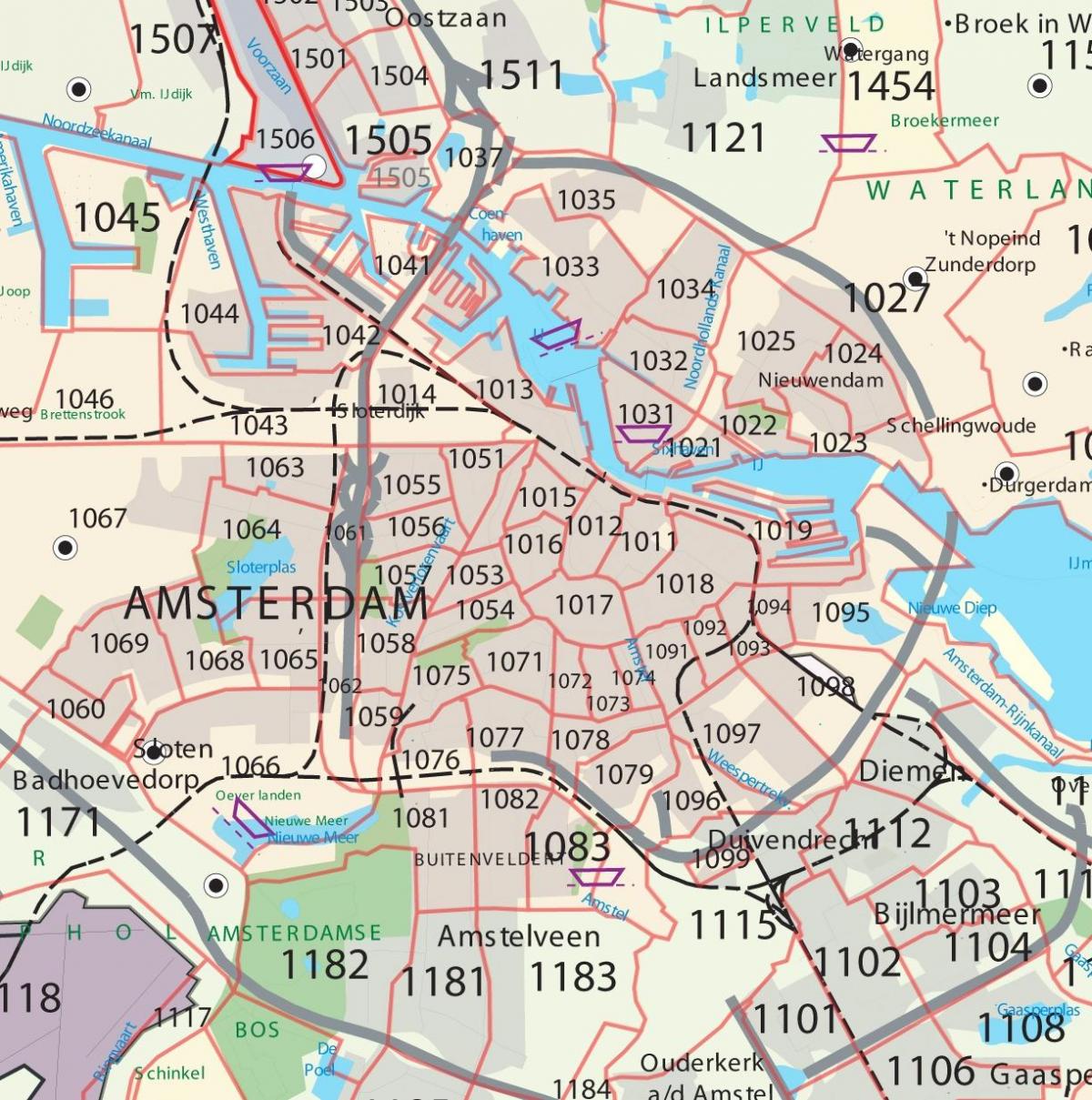 mapa de Amsterdão código postal