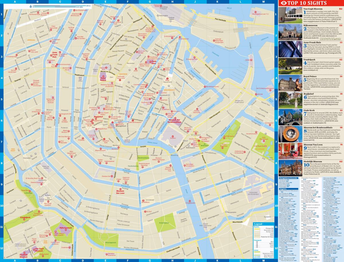 Amesterdão mapa da cidade com atrações turísticas