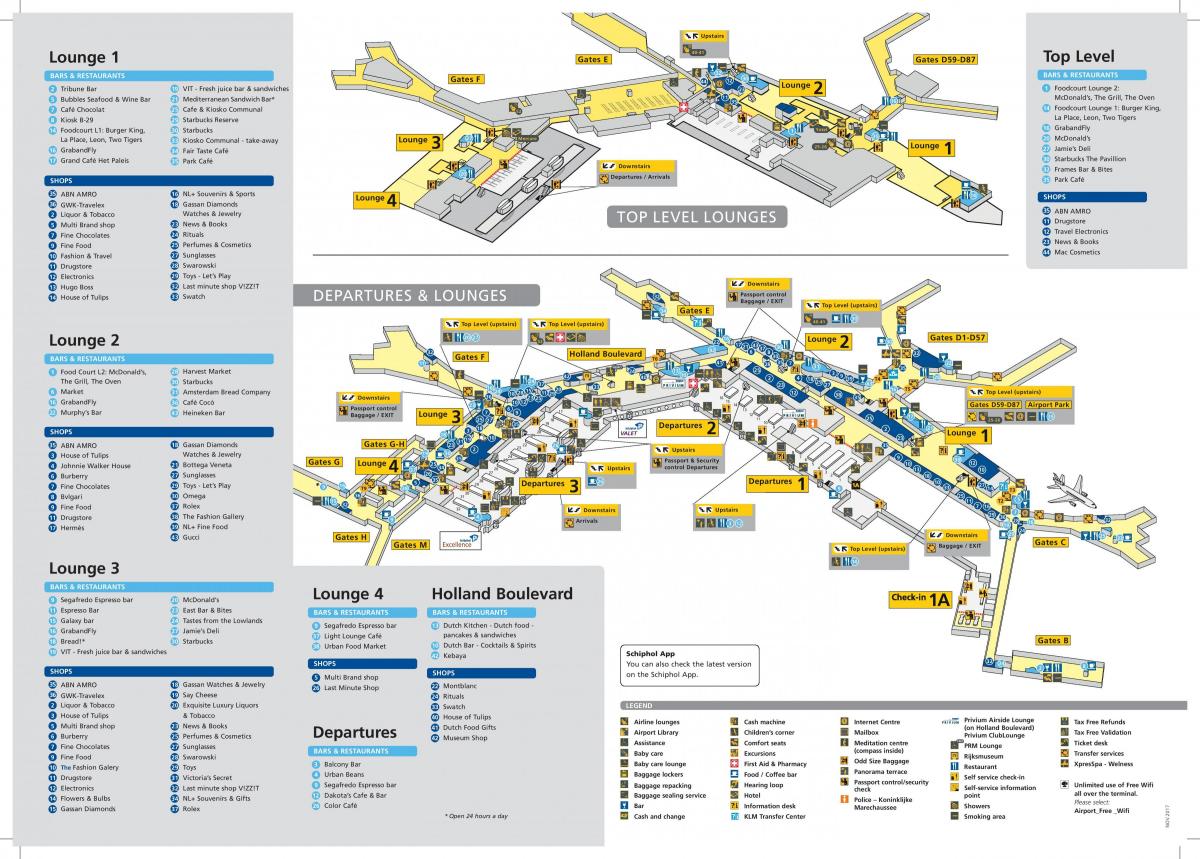 o aeroporto de schiphol mapa de transferência
