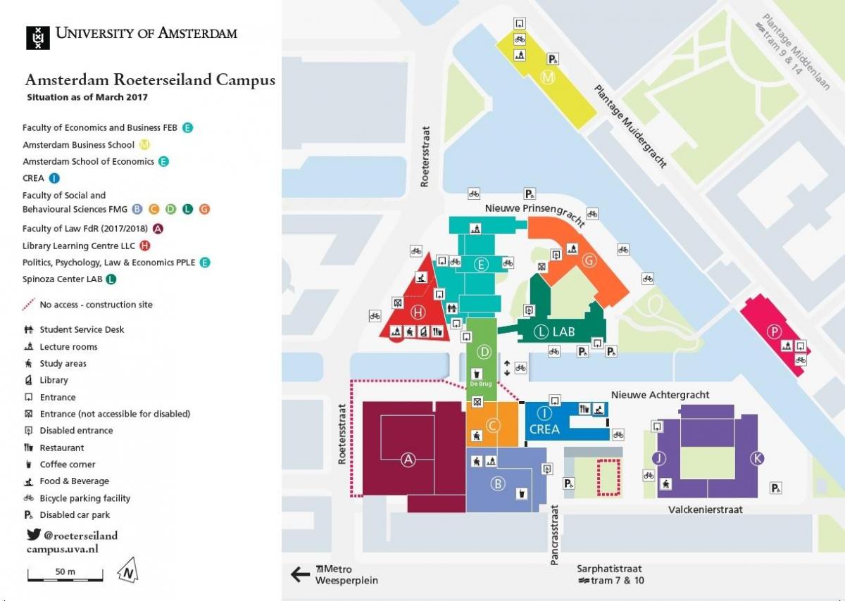 mapa da universidade de Amsterdã
