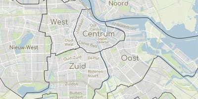 Mapa de Amsterdão mostrando distritos