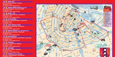 Amesterdão hop on hop off tour de ônibus mapa