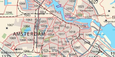 Mapa de Amsterdão código postal