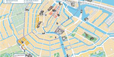 Mapa do canal de Amesterdão percurso de barco