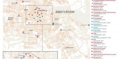 Mapa da vida nocturna de Amesterdão